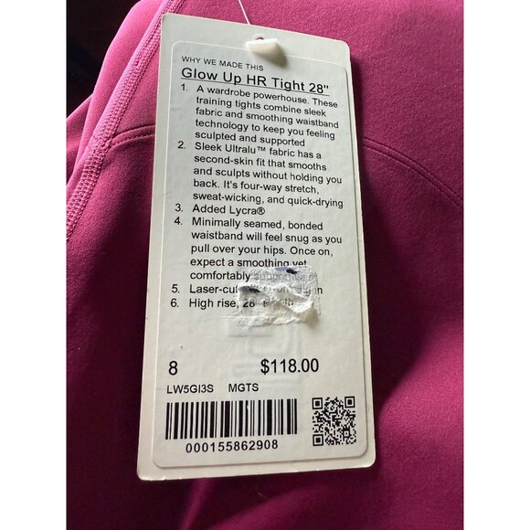 Lululemon Glow Up HR Tight 28" Size 8 In Magenta Smoke W5GI3S in MGTS NWT - Picture 6 of 15